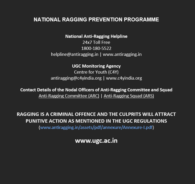 Anti-Ragging Cell with Helpline number